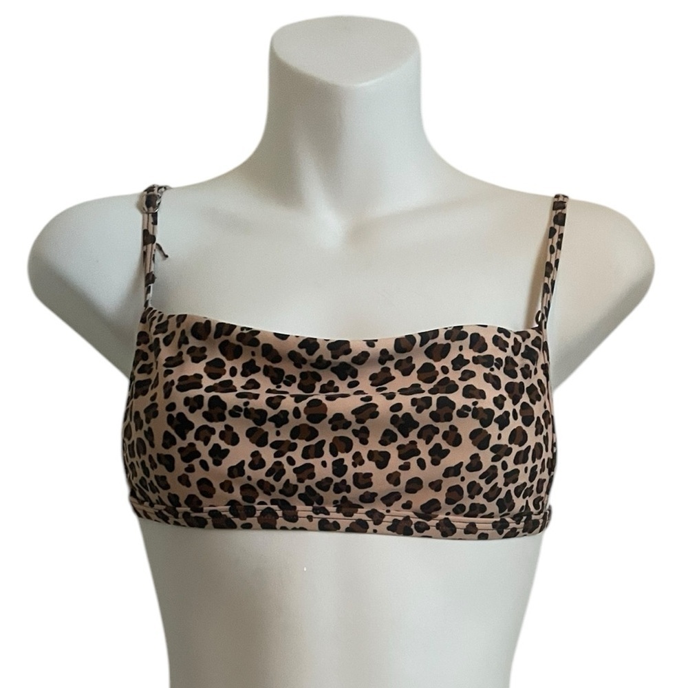Y2K Animal Camo Print Crop Bikini Top Brown Black Small